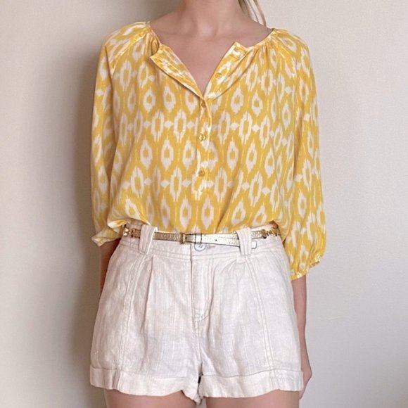 AQUA from Bloomingdale’s Yellow Ikat Patterned Blouse - Picture 3 of 12